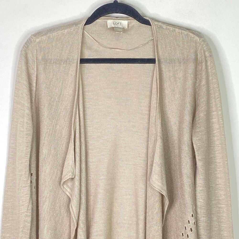LOFT Open Front Cut Out Lightweight Ramie Cardigan Women's Size Medium - Picture 5 of 9